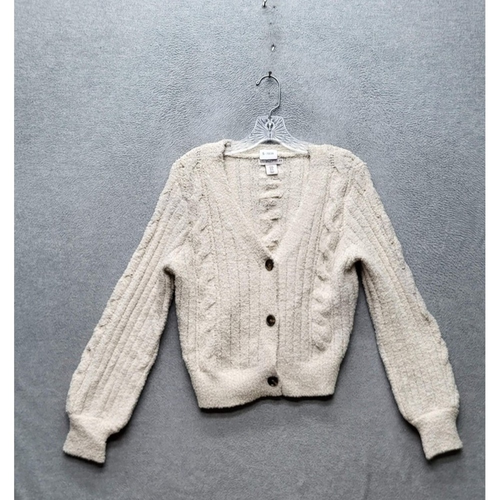 Sincerely Jules Women Sweatshirt M Beige Cardigan Cable Knit Coastal